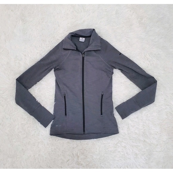 Nike Tops - Nike Jacket Womens Small Gray Solid Running Full Zip Dri Fit Sweatshirt